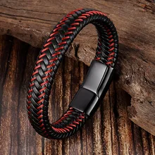 Leather Rope Bracelet Stainless Steel Leather Braided Bracelet Leather Bracelet Red Bracelet Men's Leather Jewelry
