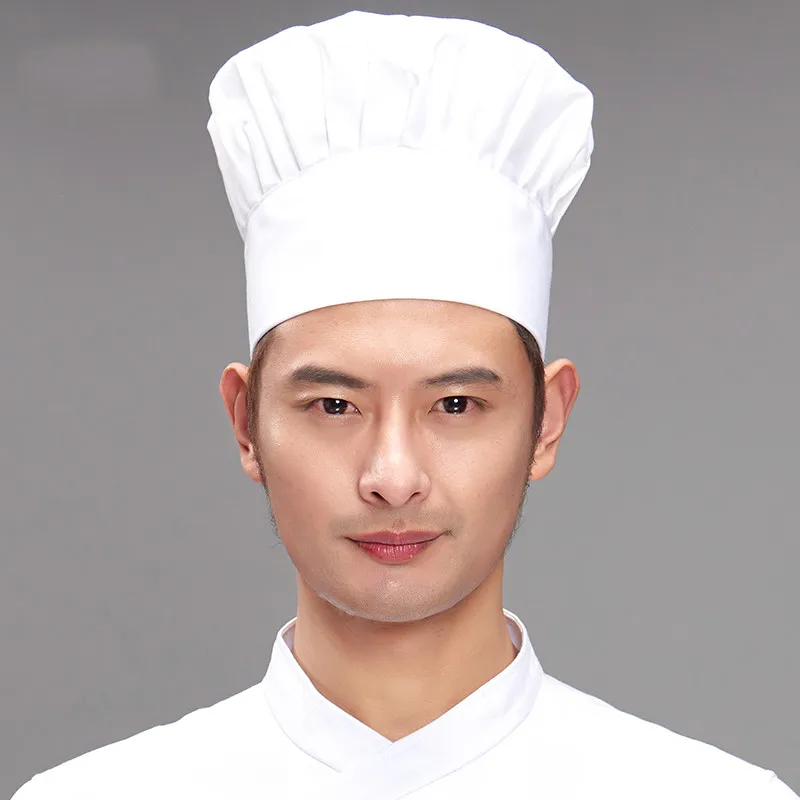 

Chef hat Male chef hat white mushroom hat Catering hotel restaurant kitchen drink lampblack cotton cloth hat