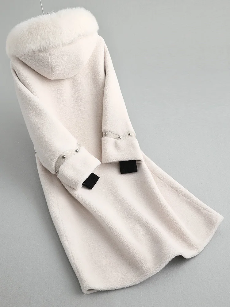 

Winter Real Fur Coat Women Fox Fur Collar Long 100% Wool Jacket Elegant Abrigos Mujer Invierno 2020 KQN18113-1 KJ2947