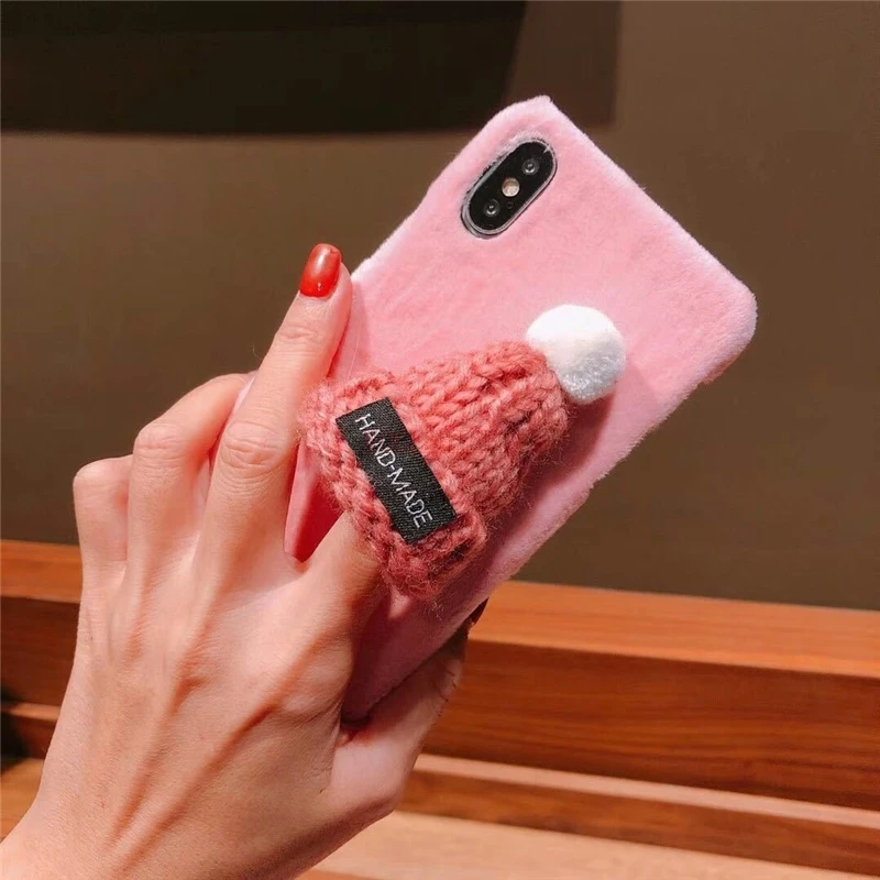 Рождественский подарок, чехол с мехом для Red mi 5 Plus, K20, Note 5, 7, 8 Pro, Xiaomi mi, Note 3, шапка с мехом, зимний теплый чехол, год, Fundas