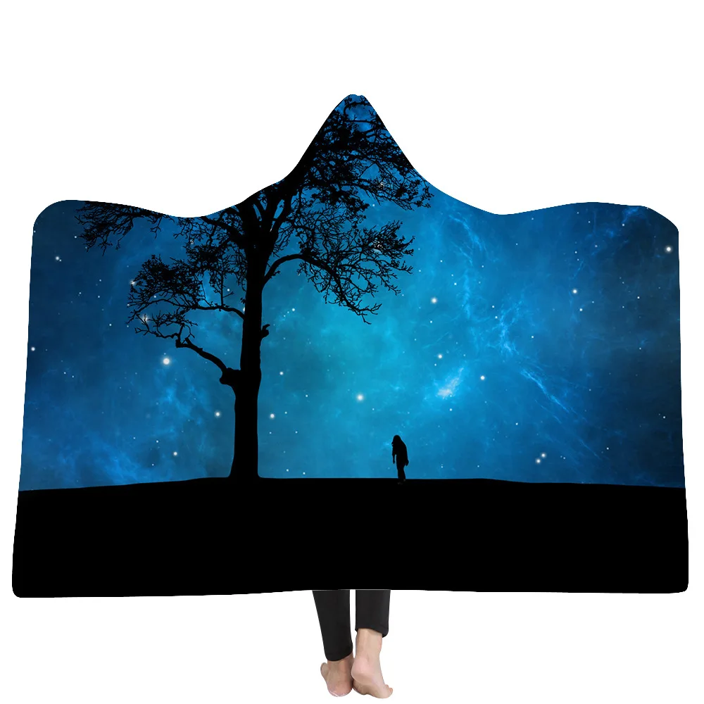 35 3d Print Winter Warm Sofa School Home Travel Picnic Carrying Wearable Polyester Blanket Hooded Blanket For Adult Starry Wonders - Цвет: 35