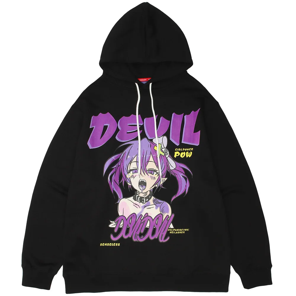 BRIDGEWATER Hoodie Men Cartoon Gothic Girl Comic Anime Print Sweatshirt Japanese High Street Harajuku Pullover Couple Streetwear