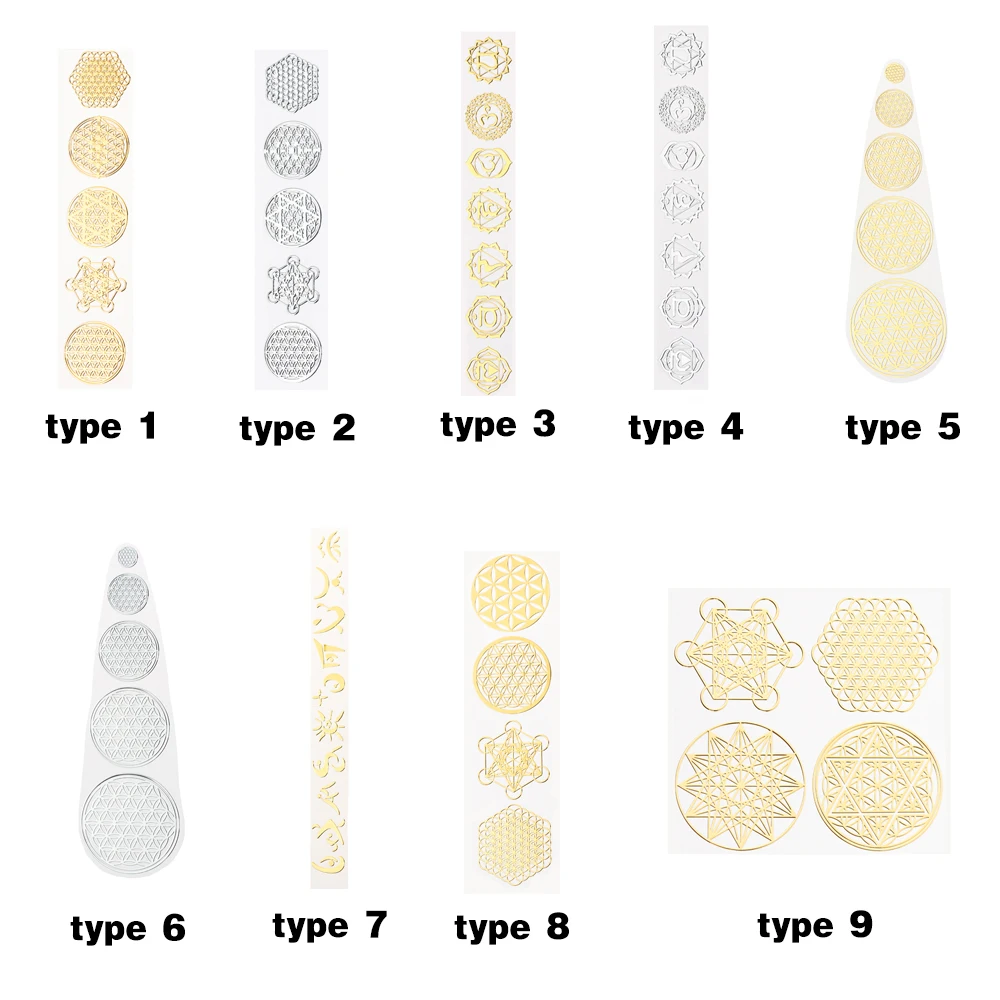 1 Set Yoga Healing 7 Chakra Stickers Geometric Flower Decals Life Tree Pattern Pyramid Energy Tower Material Resin Pendant Craft