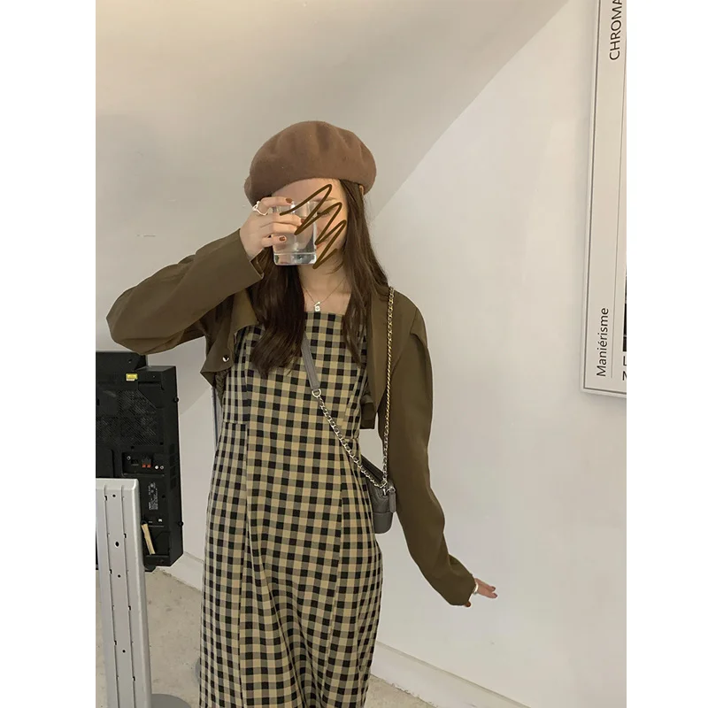 2021 New Short Coat Coffee Shoulder Pad Small Suit Korean Loose Casual Long Sleeve Early Autumn | Женская одежда