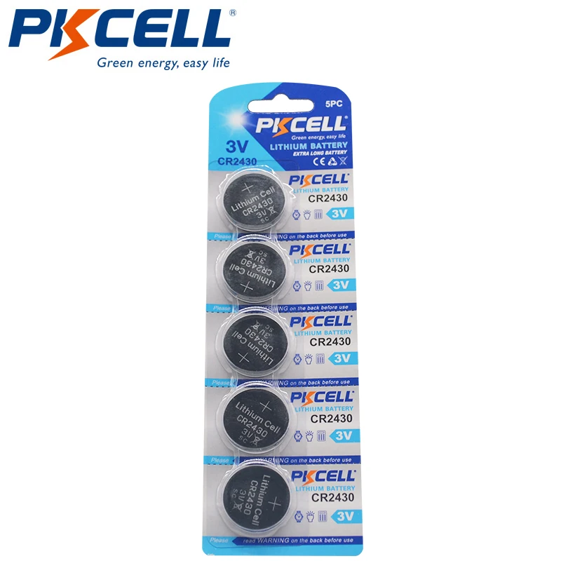 

5Pcs\lot PKCELL 3V CR2430 Lithium Battery DL2430 ECR1620 5011LC KCR2430 L20 Cell Button Coin Battery