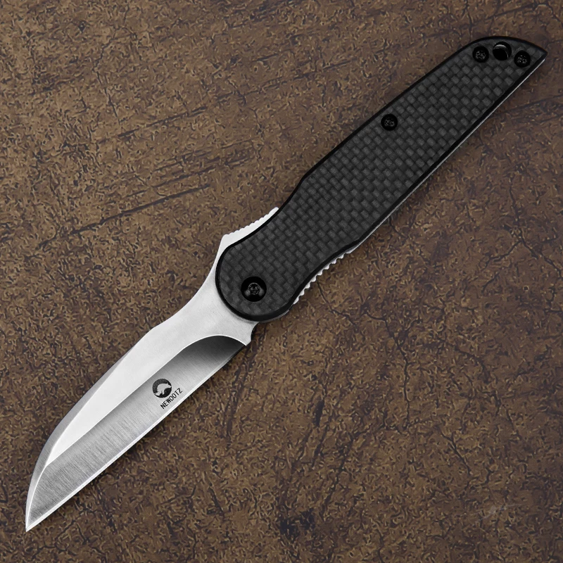 Japanese Style Folding Pocket Knife with Nylon Sheath Carbon Fiber Handle D2 Blade EDC Tool Knives for Camping Survival Outdoors 4