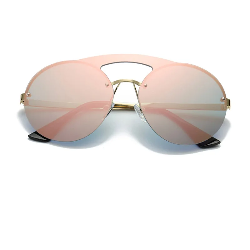 Женские солнцезащитные очки, Ретро стиль, круглые, без оправы, солнцезащитные очки для женщин, фирменный дизайн, розовые, зеркальные, женские очки,, модные очки