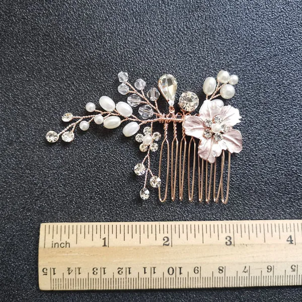 003 Rose Gold SLBRIDAL, ручная работа, хрустальные стразы, жемчуг, свадебная расческа для волос, свадебный головной убор, аксессуары для волос для женщин, модные ювелирные изделия для подружек невесты - Окраска металла: 003 Rose Gold