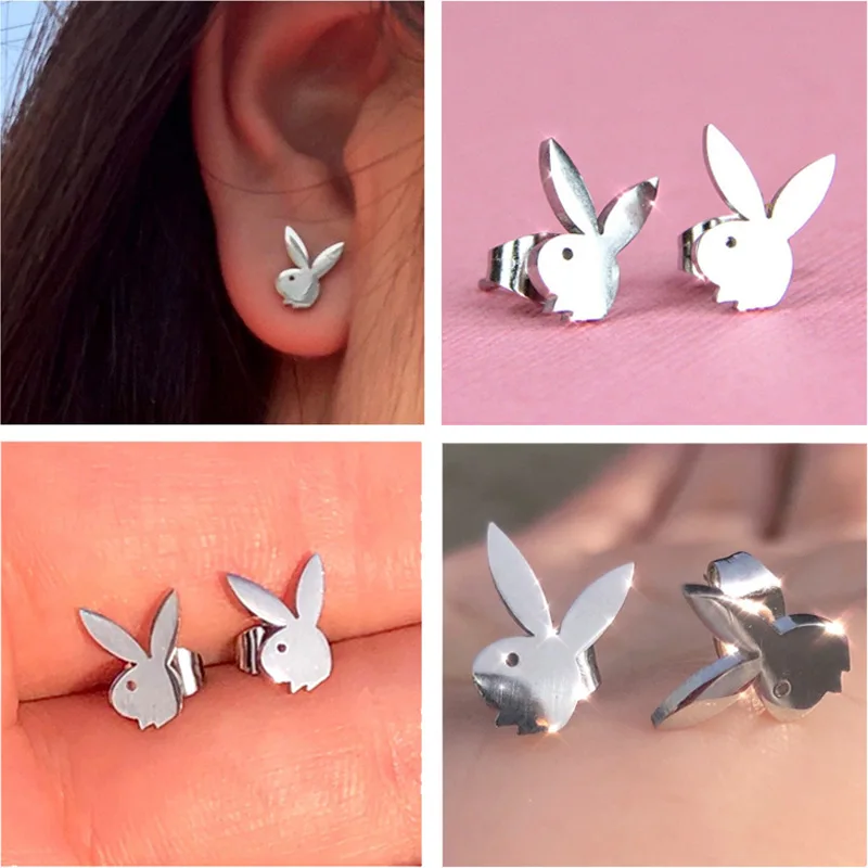 

New Stainless Steel Rabbit Ear Studs Earrings Lovely Cartoon Stud Earrings For Women Girls Fashion Ear Ring Jewelry