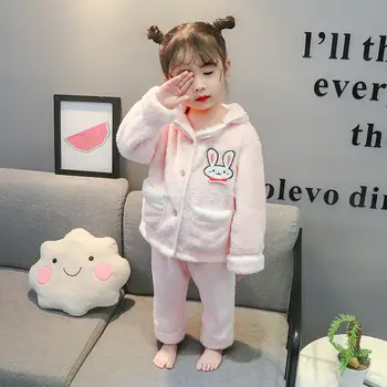 

2pcs/Set Warm Flannel Kids Pajama Warm Children Pajama Set Autumn Children Clothing Suit For Home Lovely Baby Girls Sleepwear