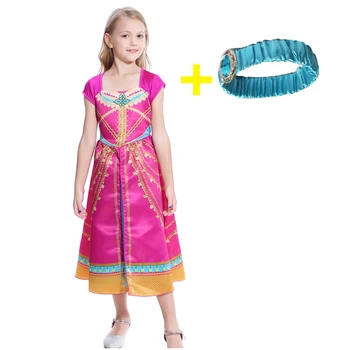 

Hot Jasmine Princess Dress Cosplay Wigs for Girls Aladdin Christmas Gorgeous Pink Dresses Kids Jasmine Costume Children Clothes