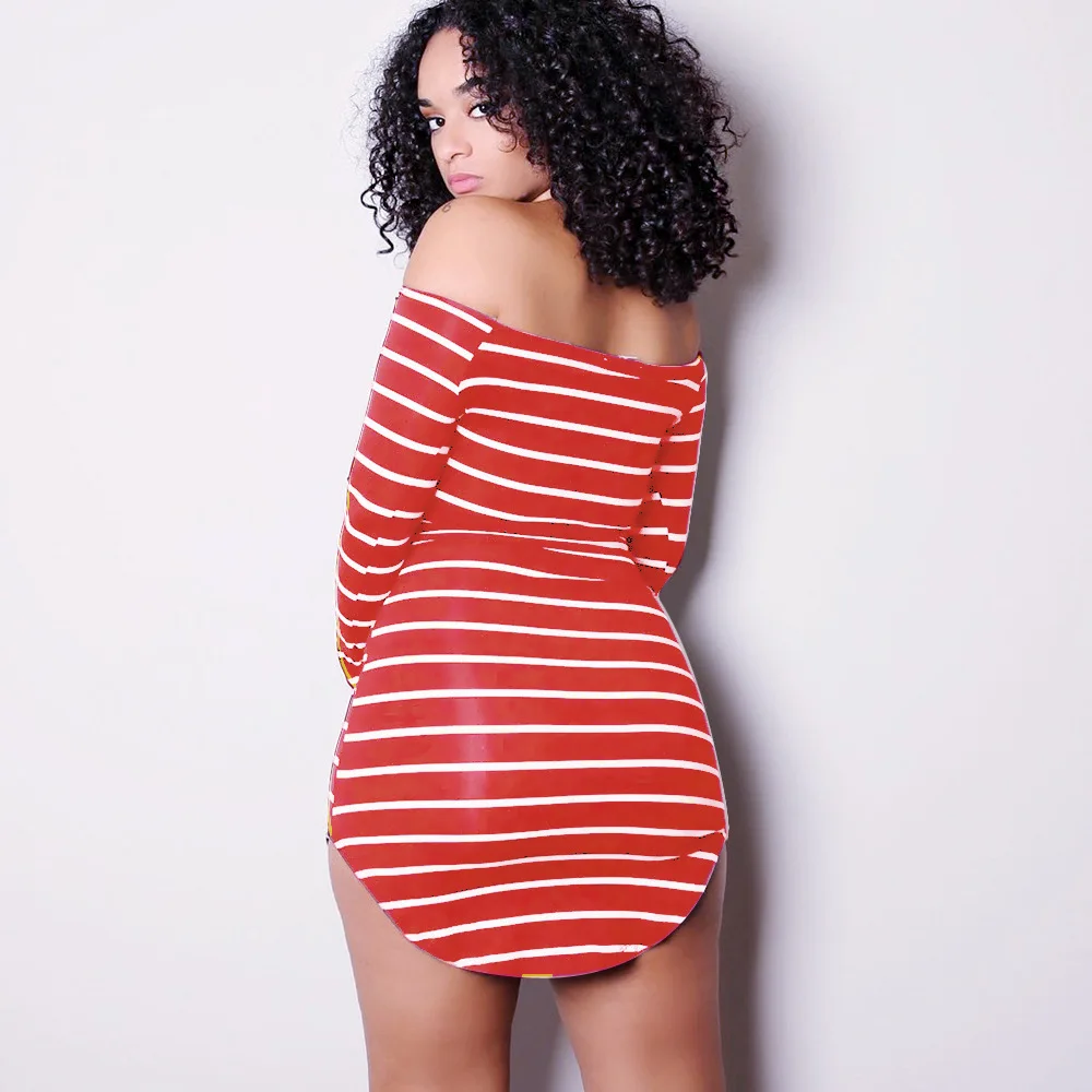 2019 women Winter Slash Neck Mini dress sexy bodycon party club night Striped Print  vestido dresses D8036