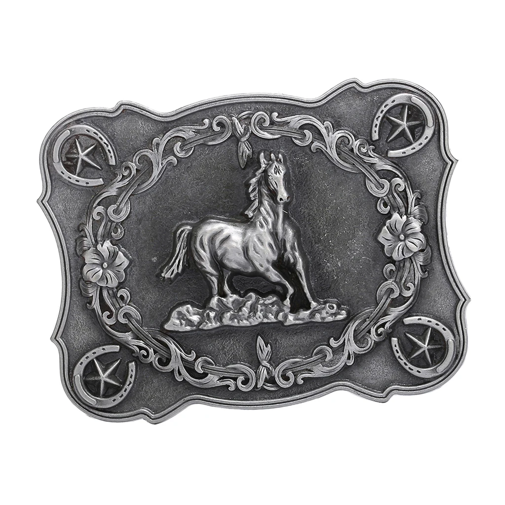 Men's Classic Retro Style Carved Horse Cowboy Western Belt Buckle Accessory Rectangle 3D Buckle Cool Man Gift