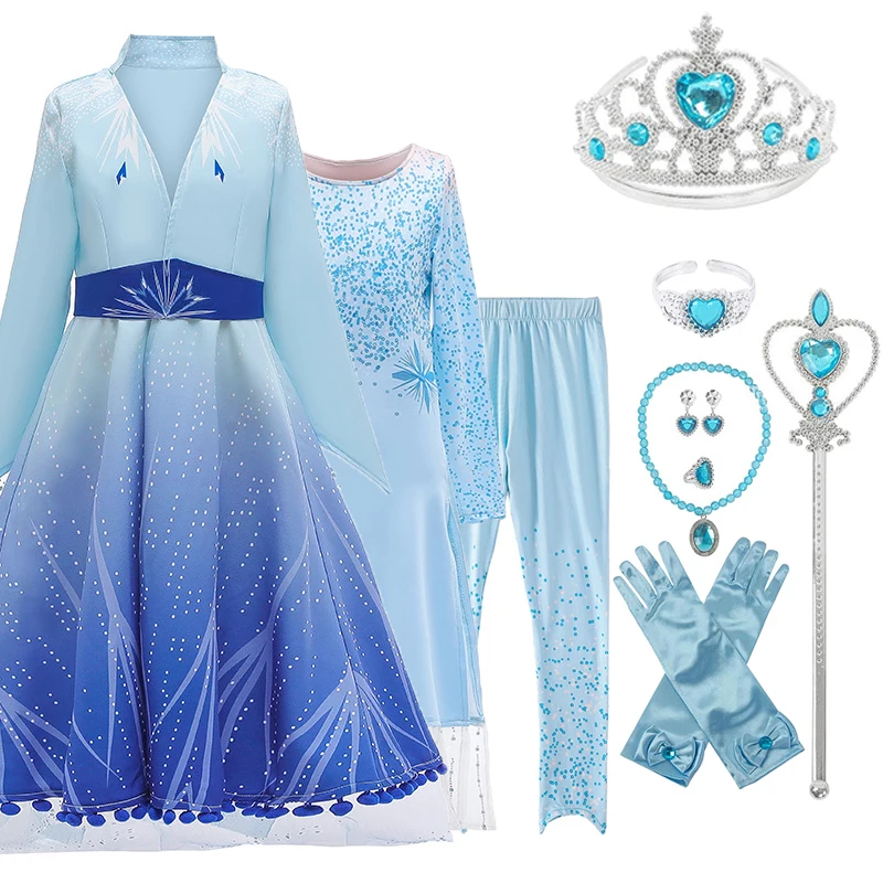 

Anna 2 Elsa 2 Dress Girls Princess Set Cinderella Cosplay Elza Birthday Party Sky Blue Princess Dress For Kids Vestidos 4-10T