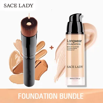 

SACE LADY Liquid Foundation Make Up Set Oil Control Matte Coverage Concealer Cream 30ml Base maquiagem Makeup Brush Wholesale