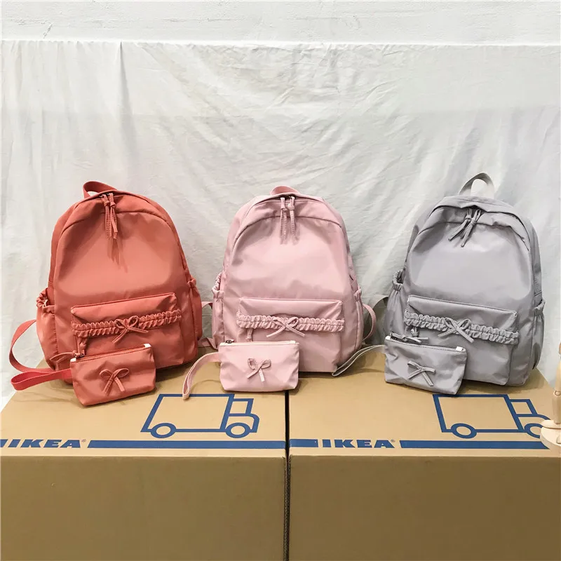 

School Bag Women's INS Korean-style New Style Simple Solid Color Backpack College Style University High School Students Backpack