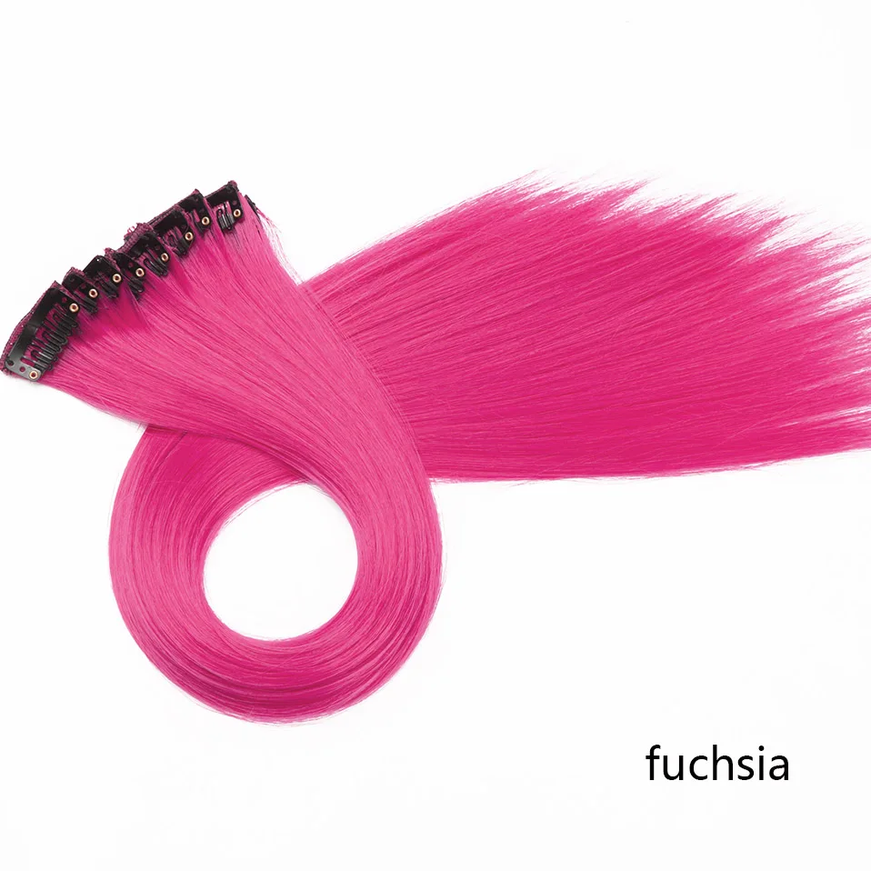 fuchsia SNOILITE 22 ''длинный прямой синтетический зажим в одной части волос расширение 55 см розовый синий фиолетовый красный чистый цвет поддельные шиньоны - Цвет: fuchsia