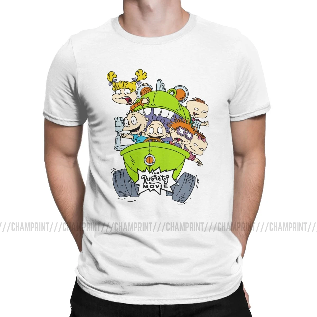 Мужские милые Мультяшные футболки Rugrats, одежда из чистого хлопка, потрясающие футболки с коротким рукавом, футболки с округлым вырезом, Новое поступление, футболки - Цвет: Белый