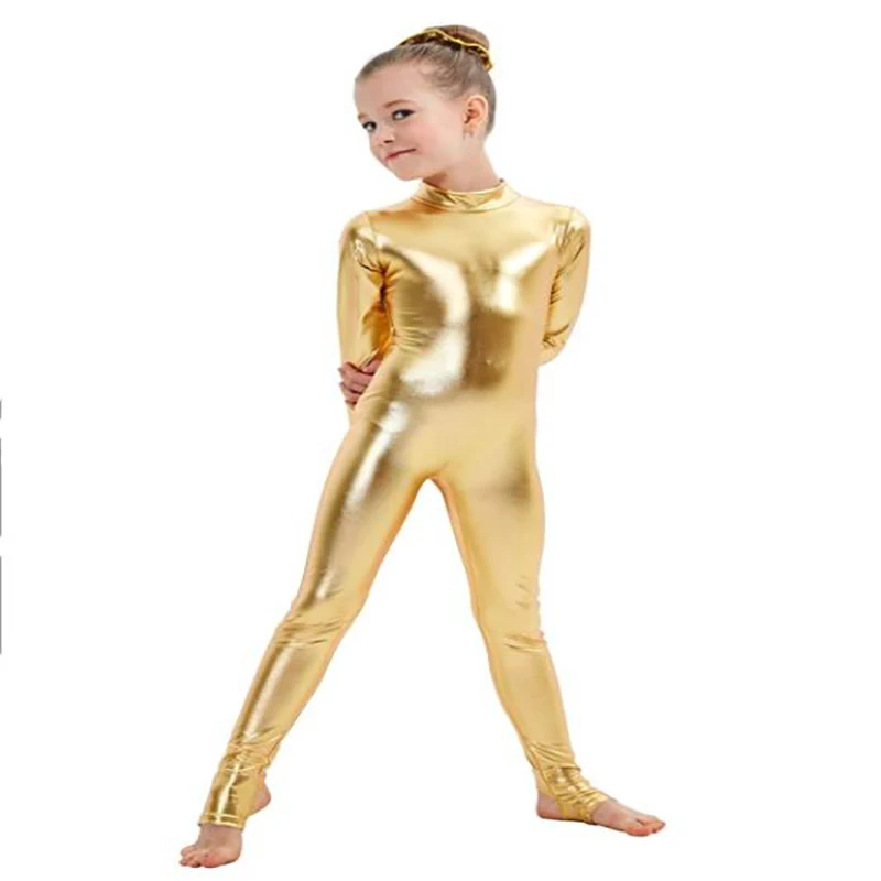 Girls Gymnastics Leotard Long Sleeve Metallic For Dance Gymnastics