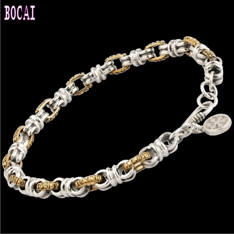 New S925 Silver Bracelet Fashionable Men's Bracelet Thai Silver Peaceful Knot Creative Mashup Accessories Men's Silver Bracelets