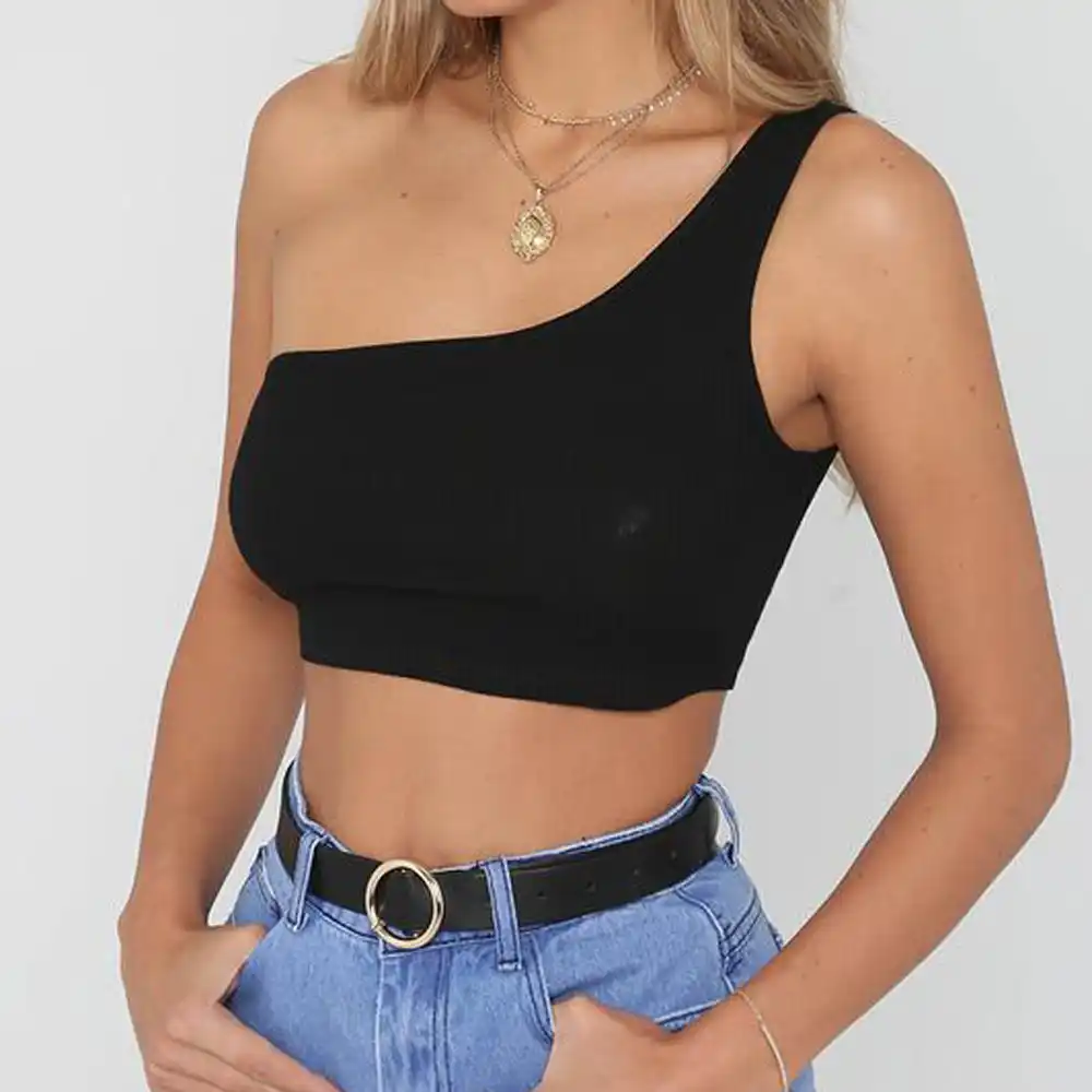 black one shoulder vest top