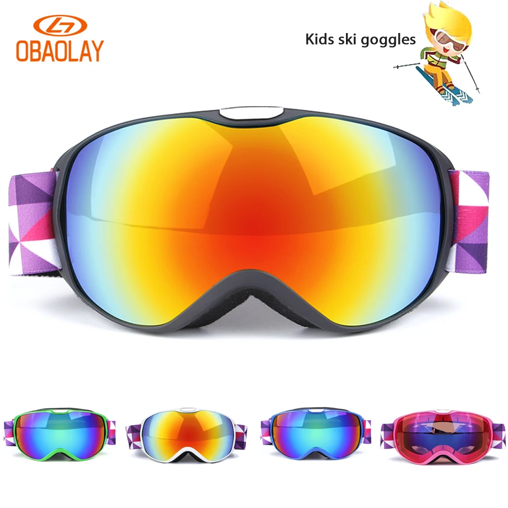 

OBAOLAY Kids Double layers Ski Goggles Anti-fog UV400 for Outdoor Sports glasses Children Ski Snow Snowboard Protective Eyewears