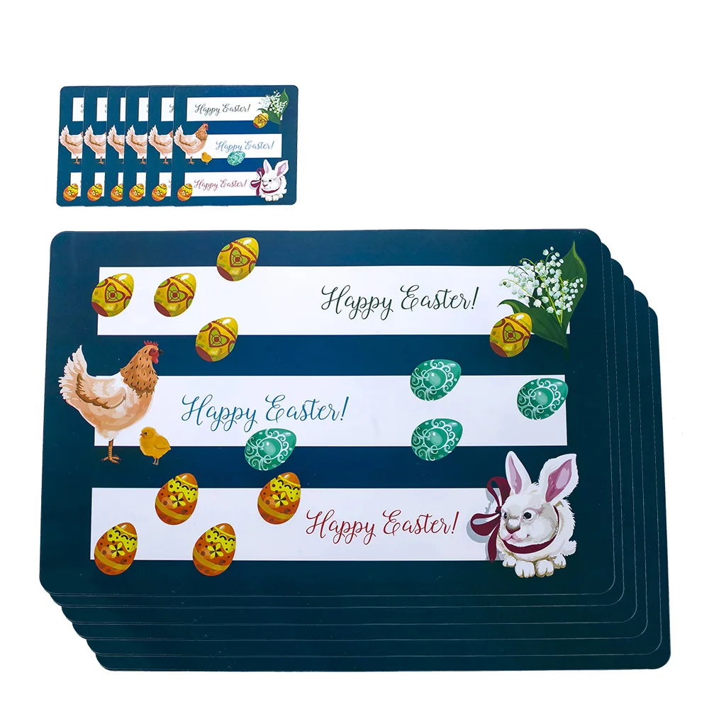 

Spring Placemats PVC Rabbit Egg Pads Table Bowl Coffee Mats Home Easter Party Decor Heat Resistant Placemat for Dining Table