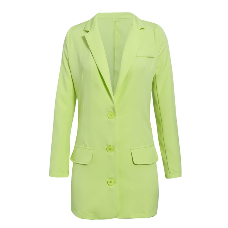 Conmoto/осень-зима, модный Женский блейзер с карманами, однотонные зеленые куртки-блейзеры, винтажное женское повседневное пальто - Цвет: Зеленый