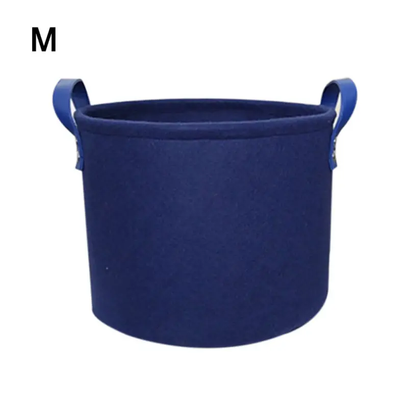 Storage Basket Organizer Bin Large Woven Felt Round With Handle Collapsible 1pcs
