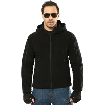 

Outdoor Hooded Tactical Fleece Hiking Jacket Men Thick Soft Shell Jacket Oversize Long Sleeve Casual Fluffy Black Military Coat