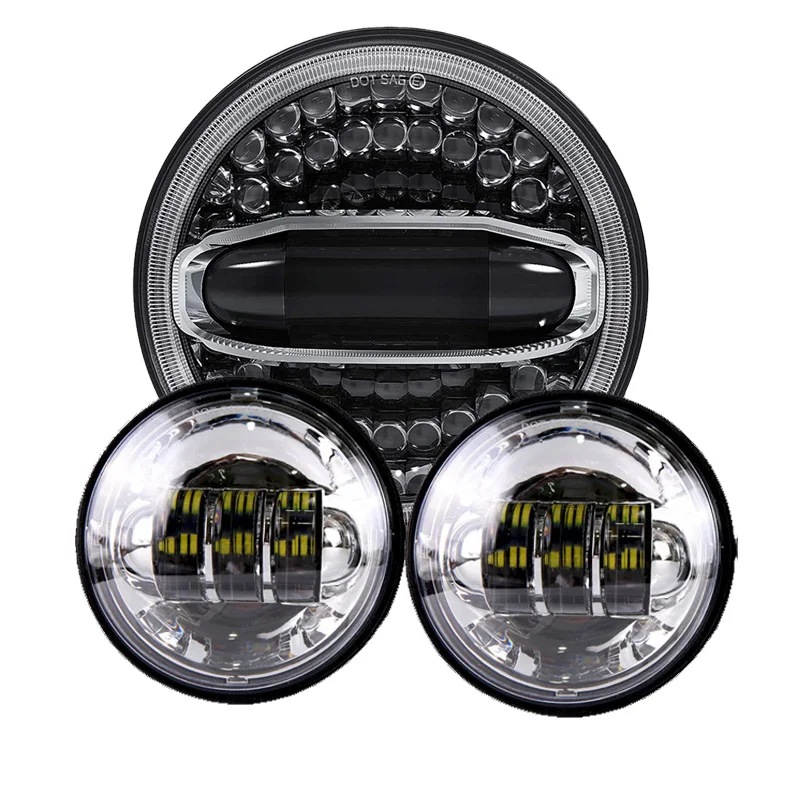 

2019 New 7 Inch Round Motorcycle LED Headlight +4.5 Inch Fog Lamp passing Lights For Electra Glide Softail Touring