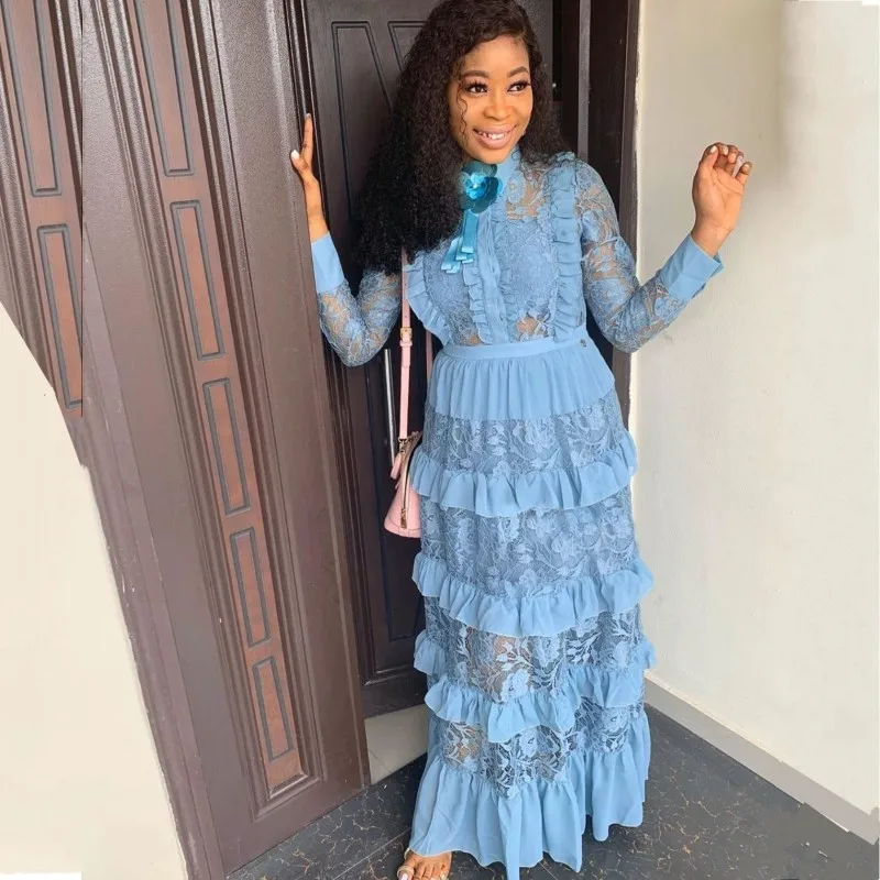 

African Dresses For Women New Style Classic African Women's Dashiki Fashion Lace Fungus Edge Stitching Long Dress XL XXL XXXL