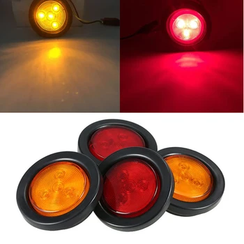 

10pcs 12V 24V 2.5'' Round Side Marker Led Clearance Light 4LED Signal Lamp For Truck Trailer WZJOO