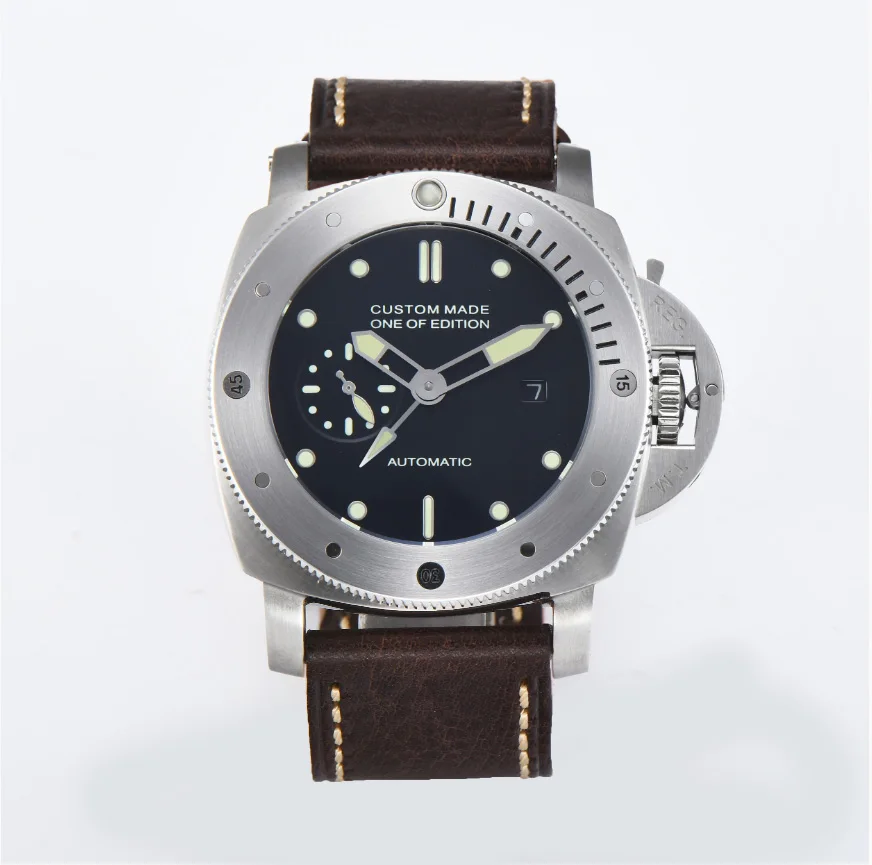 

47MM Automatic Mechanical Movement GMT Night Light Pointer Waterproof High Quality Leather Watch With Stainless Steel Case Men's