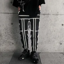 Cargo Jogger Штаны Для мужчин, с карманами, свободный, в стиле «хип-хоп» впитывает пот и Штаны светоотражающий светильник длинные брюки отражатель