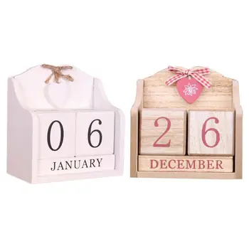 

Vintage Wooden Perpetual Calendar Month Date Display Eternal Blocks Photography Props Desktop Accessories Home Office Decoration
