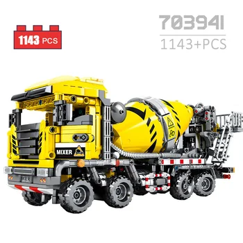 

City Engineering Machine Mixer Truck Building Blocks Excavating Compatible with Technic Bricks Children Toys