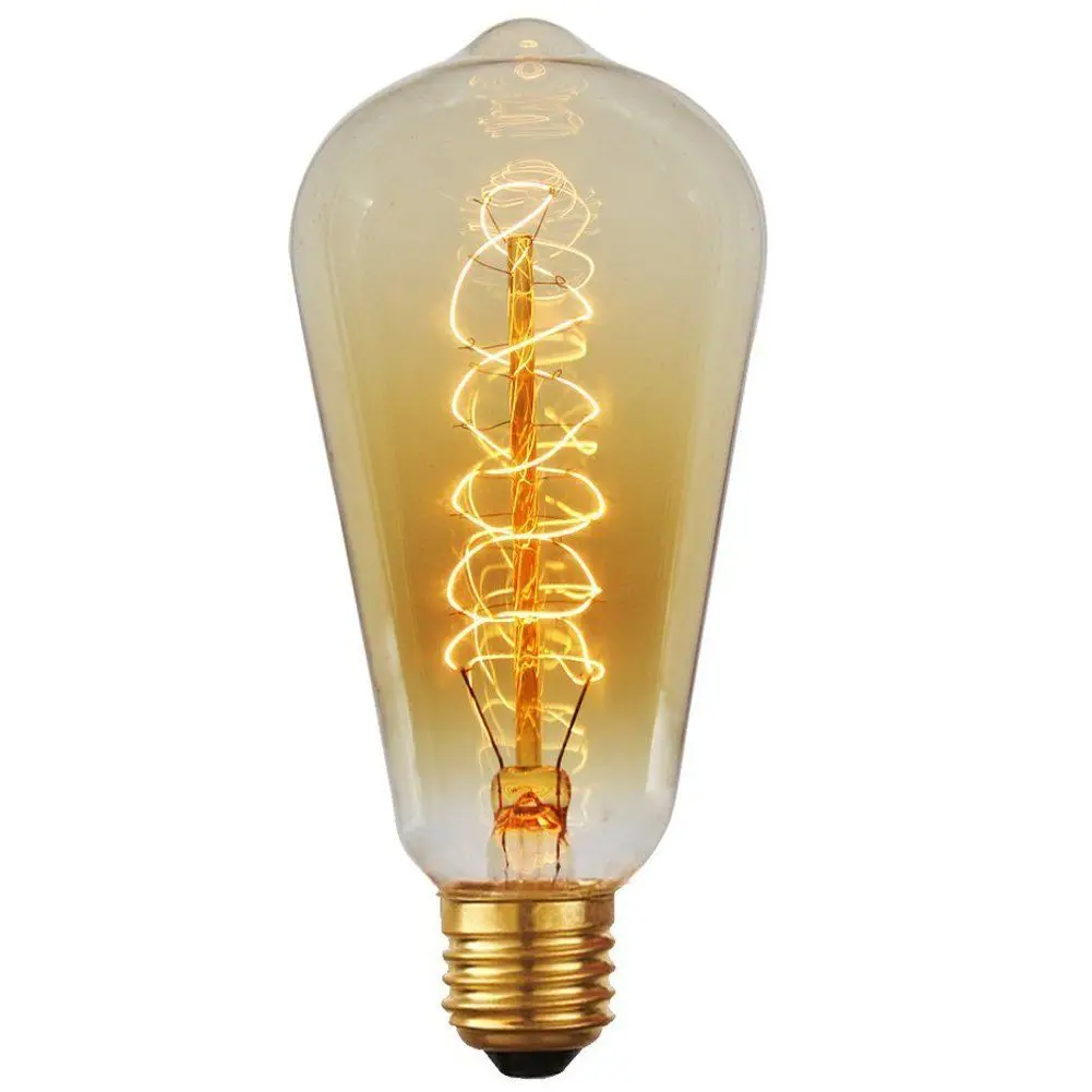 E27 Spiral filament Ретро лампа ST64 25 Вт/40 Вт/60 Вт винтажная лампа Эдисона E27 Лампа накаливания спиральная/вертикальная лампа накаливания праздничный светильник для домашнего декора - Цвет: E27 Spiral filament