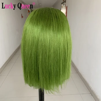 

Short Bob Lace Front Wigs Green Color Bob Wig 13x6 Lace Front Wigs Pre Plucked 150% Lucky Queen Remy Human Hair Wigs