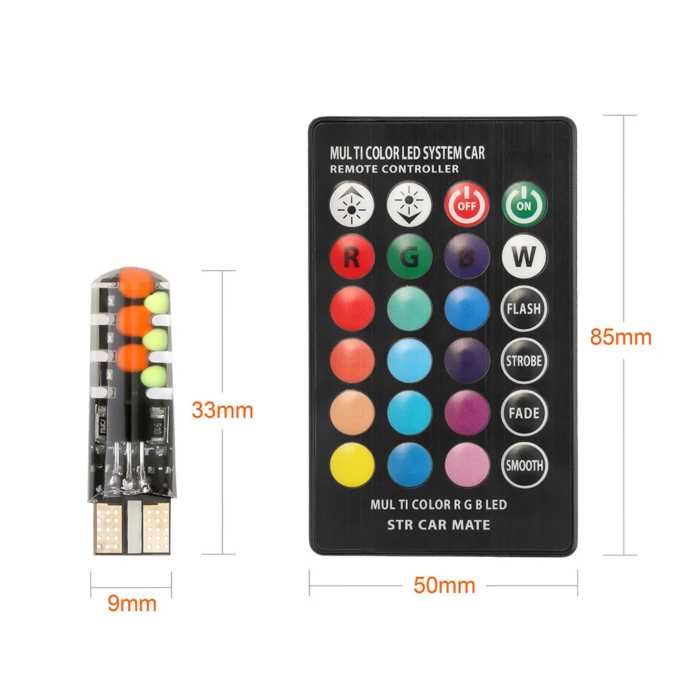 Универсальные Автомобильные светодиодные лампы W5W T10 RGB COB 12SMDs с пультом