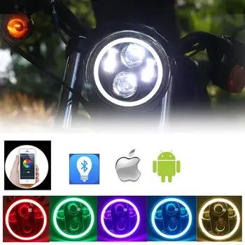 

Genuine youstar 5.75inch led Headlight With Angel Eye RGB Halo Ring Bluetooth Phone APP Controlled for H arley D avidson J eep