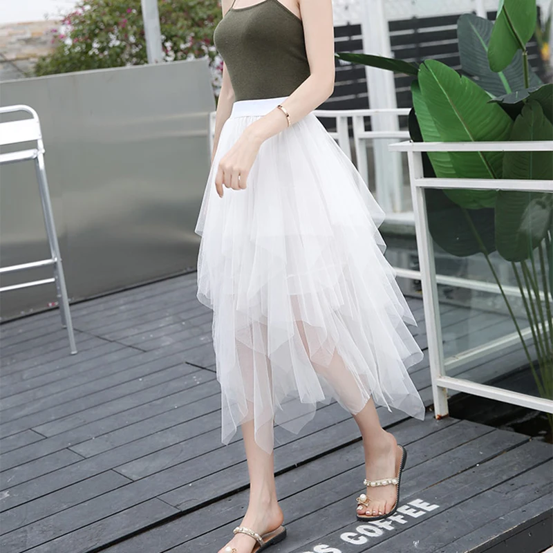 White Женские фатиновые юбки, s Faldas Mujer Moda,, модные, эластичные, высокая талия, сетка, пачка, макси, плиссированная, длинная, миди, Saias Jupe, Женская юбка - Цвет: White