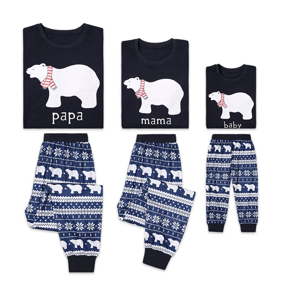 Рождественские пижамы для всей семьи на год одинаковые комплекты на Рождество Одежда для мамы и дочки с принтом медведя комплект из свитера для маленьких От 3 до 8 лет и штанов
