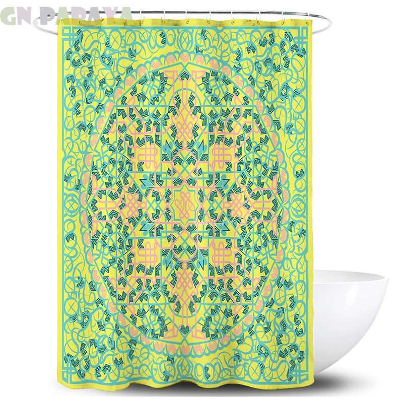 

Court style vintage macrame Bath Curtains Waterproof Polyester Fabric retro green flower Shower Curtains Screen with Hooks