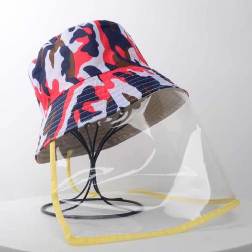 

Transparent Adults Unisex Anti-spitting Protective Bucket Hat with Transparent Face Cover Sandproof Sun Protection Anti-dust Hat