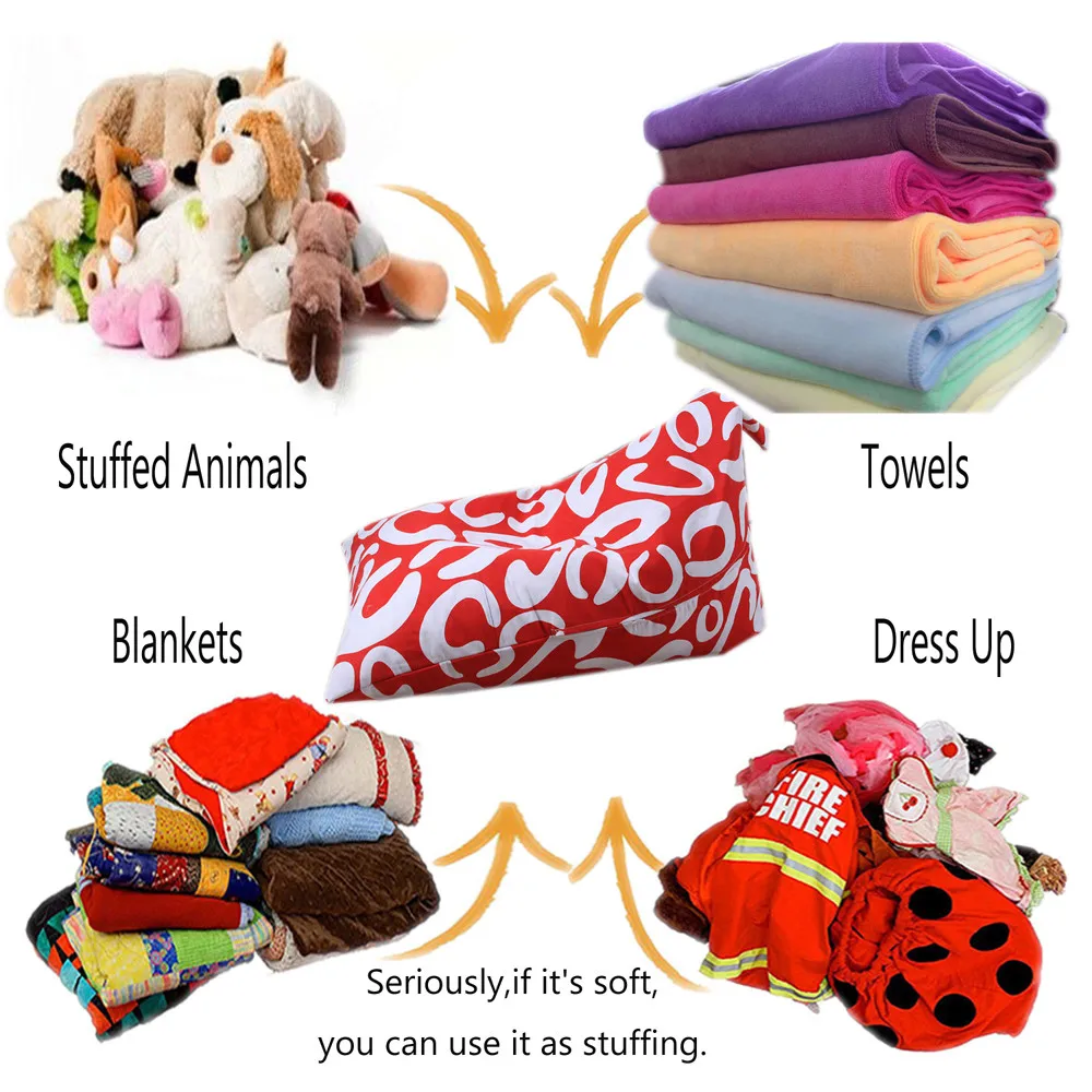 HSU Kids Stuffed Animal Plush Toy Storage Bean Bag Soft Pouch Stripe Fabric Chair Foldable Desktop Storage Sundries Storage Box