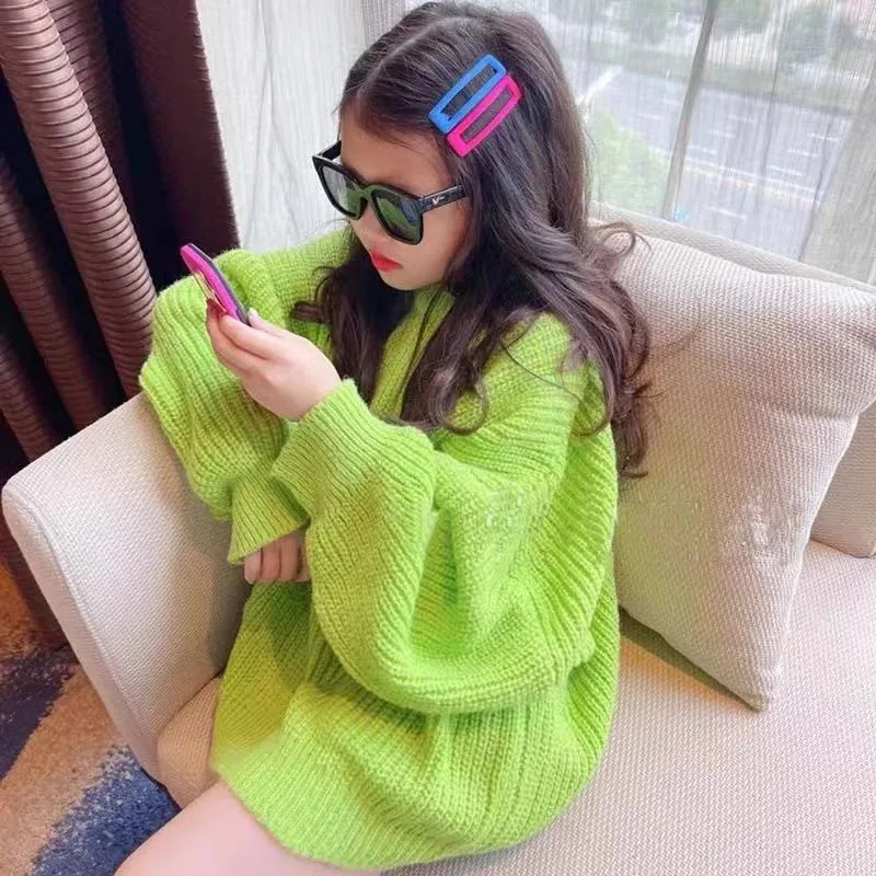 Girls Knitted Sweater Autumn Winter Coat for Candy Color Pullover Loose Fashion Kids Tops 12 13 14 Years Clothes | Мать и ребенок