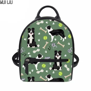 

Customized Border Collie Backpack School Backpack Girls Book Bagpack Women Mini Travel Pu Leather Backpack Feminine Mochila New