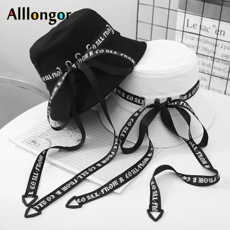 Fashion 2020 Summer Unisex Black White Bucket Hat Women Men Panama Letter Print Bob Femme fishing fisherman hat Cap Hip Hop