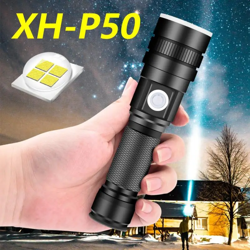 Мощный светодиодный фонарик XHP50 водонепроницаемый перезаряжаемый USB фонарь